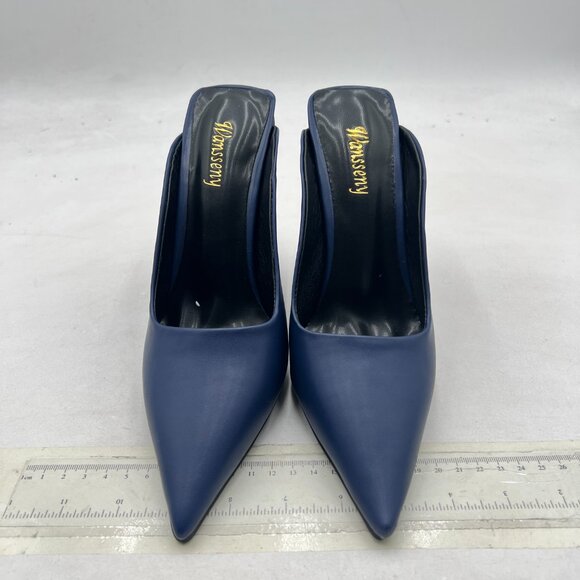 Wansseny Navy Chic Pointed Toe Wedge High Heel Mules Slip On Ladies Dressy Shoes - Picture 4 of 9